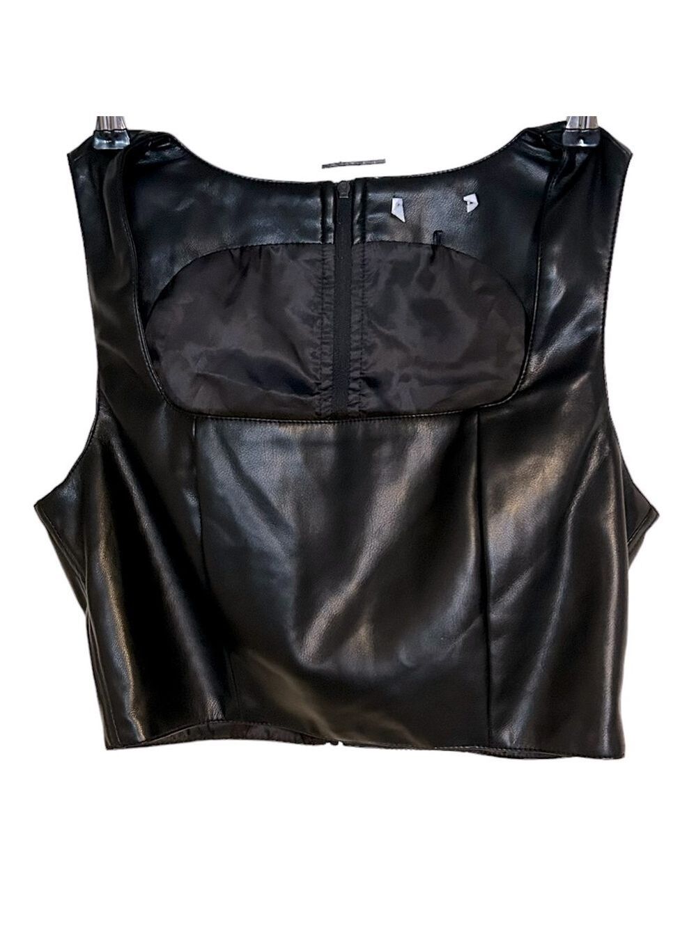 7 FOR ALL MANKIND Black Vegan Leather Back Zip Crop Top